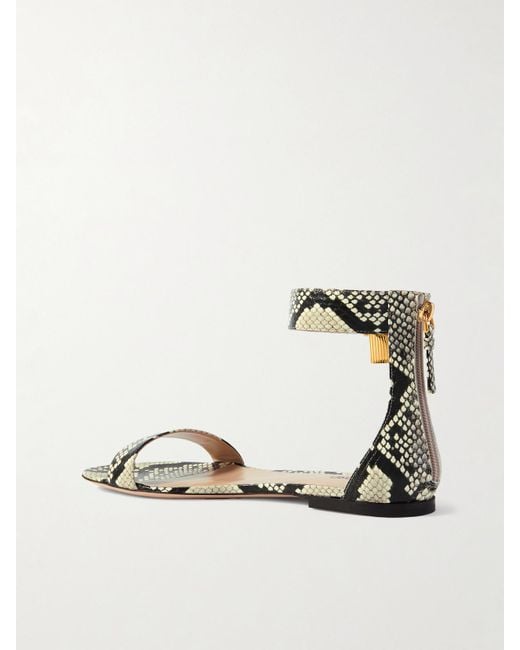 Tom Ford White Sandalen Aus Leder Mit Schlangeneffekt Und Verzierungen
