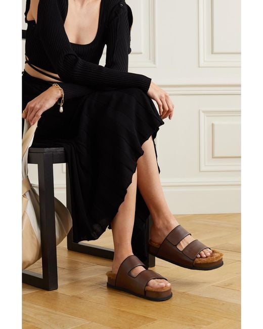 Neous Brown Dombai Shearling-Lined Leather Slides