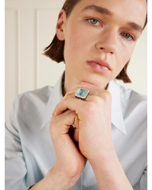 Ileana Makri Blue Atlantis 18-Karat, Aquamarine, Blackened And Diamond Ring