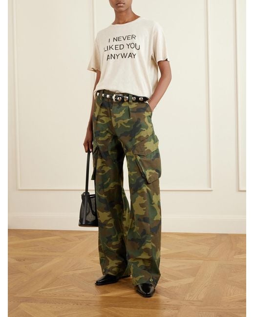 R13 Green Printed Cotton-Canvas Barrel-Leg Cargo Pants