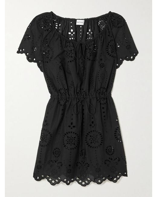 Matteau Black Scalloped Broderie Anglaise Cotton Mini Dress
