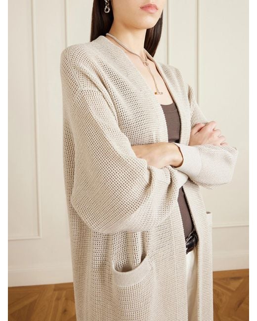 Brunello Cucinelli Natural Metallic Open-Knit Cotton-Blend Cardigan