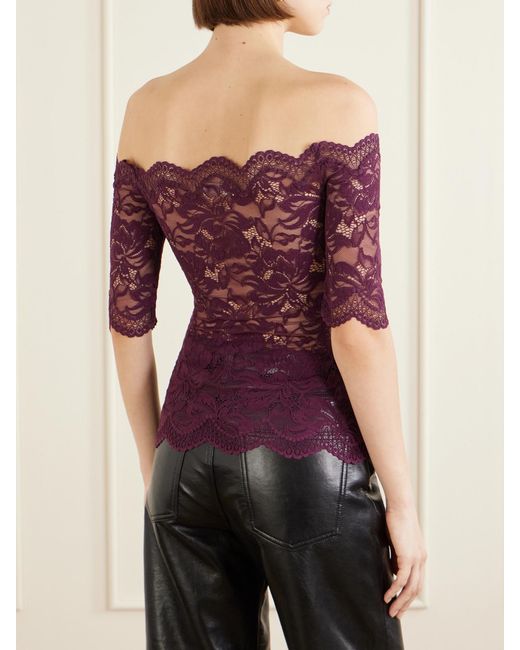 Rabanne Purple Off-The-Shoulder Lace Blouse