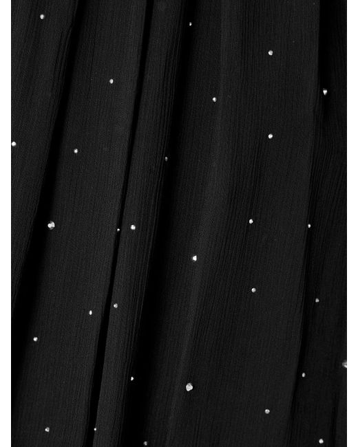Staud Black Roux Crystal-Embellished Gathered Crepon Mini Dress