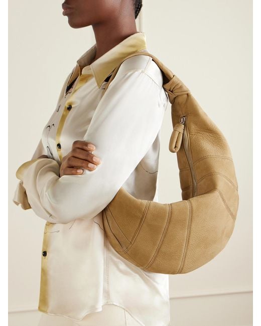 Lemaire White Fortune Croissant Paneled Nubuck Shoulder Bag