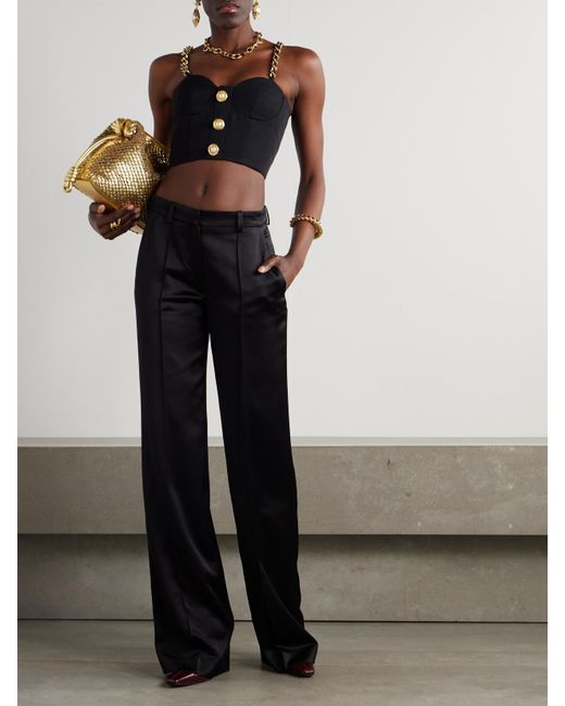 Balmain Black Embellished Wool Bustier Top