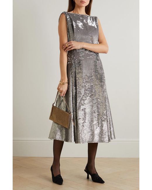 Emilia Wickstead White Chaya Open-Back Sequined Satin Midi Dress
