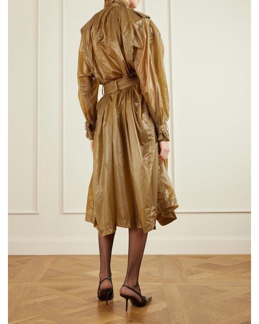 Saint Laurent Natural Double-Breasted Belted Shell Trench Coat