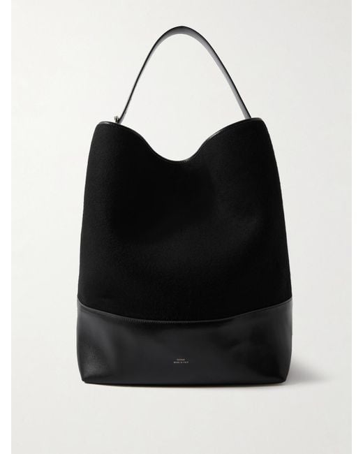 Totême  Black Tote Aus Veloursleder Mit Lederbesätzen