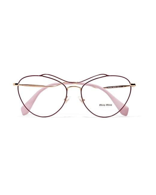 Miu Miu Cat-eye Acetate And Gold-tone Optical Glasses in Pink | Lyst Canada