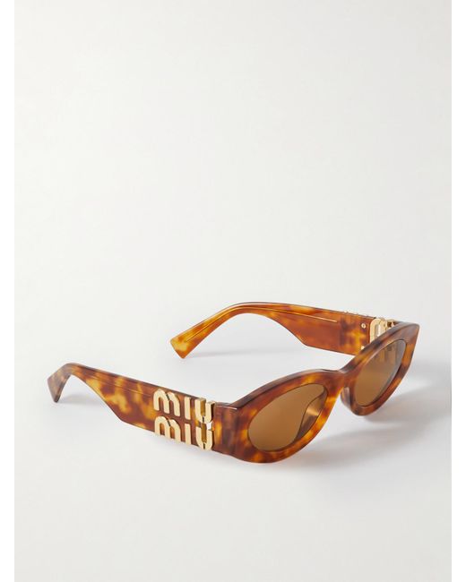 Miu Miu Brown Glimpse Oval-Frame Acetate Sunglasses