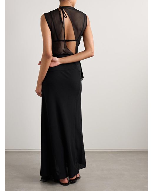 TOVE Black Esme Layered Draped Silk-Chiffon And Wool-Crepe Maxi Dress