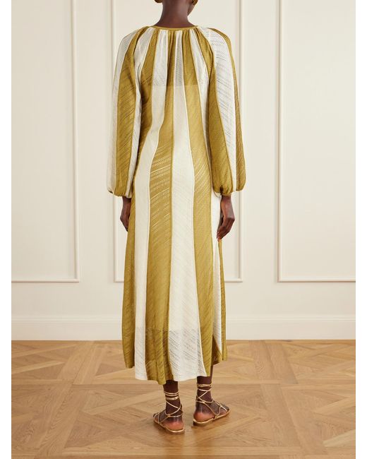 Zimmermann White Mahon Splice Striped Mesh Midi Dress