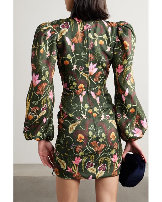 Agua Bendita Green Net Sustain Guaba Habitat Minikleid Aus Leinen Mit Print Und Raffungen