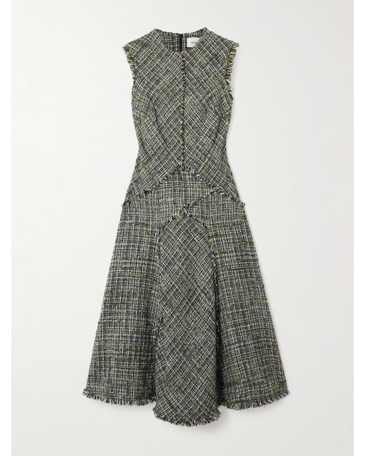Erdem Gray Midikleid Aus Tweed Mit Fransen