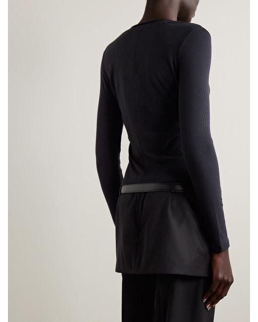 FRAME Blue The Henley Velvet-Trimmed Ribbed Stretch-Modal Top