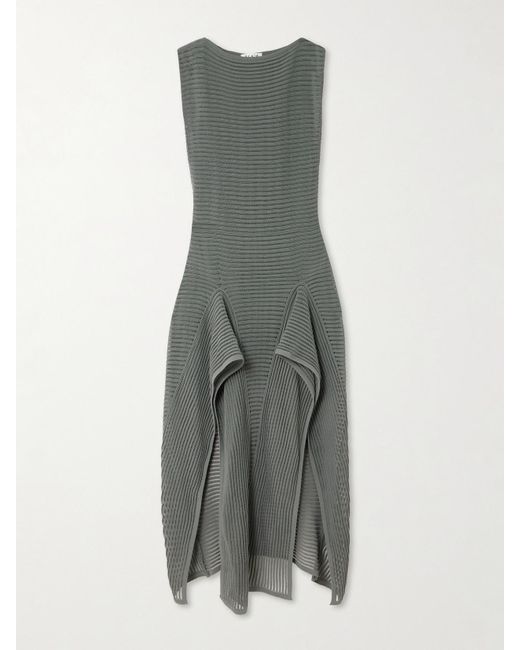 Alaïa Gray Geripptes Midikleid Aus Einer Baumwollmischung