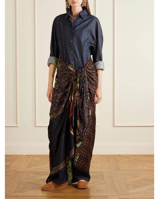 Dries Van Noten Black Flara Floral-Print Twill Scarf