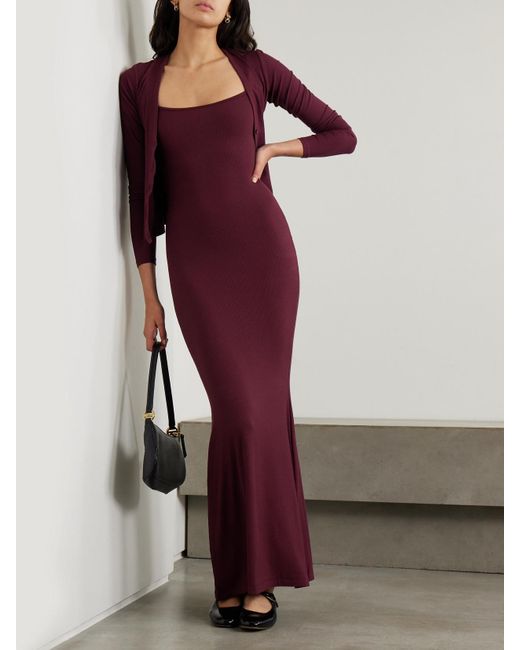 Skims Soft Lounge Ribbed Long Stretch-Modal Slip Dress in Purple | Lyst  Australia