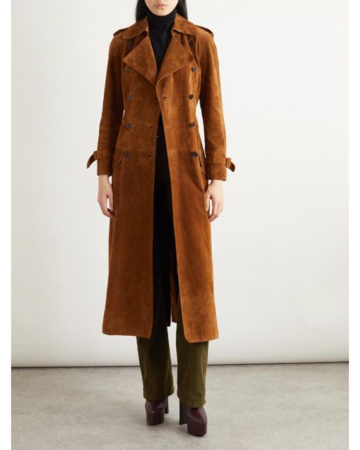 Saint Laurent Brown Trenchcoat Aus Veloursleder
