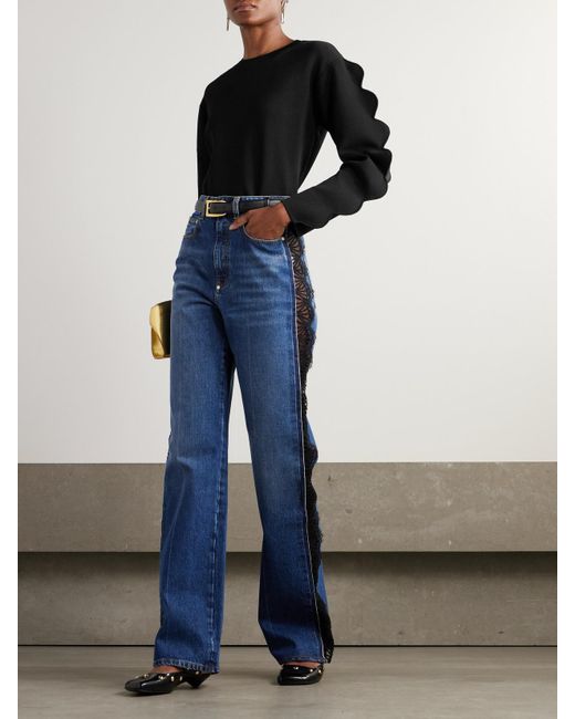 Ulla Johnson Black Ivy Scalloped Jersey Sweater