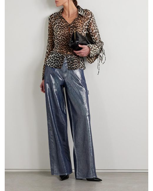 Isabel Marant Blue Cover Metallic High-Rise Wide-Leg Cargo Jeans