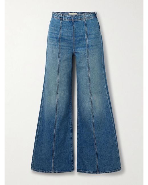 Ulla Johnson Blue The Bianca Paneled High-Rise Wide-Leg Jeans