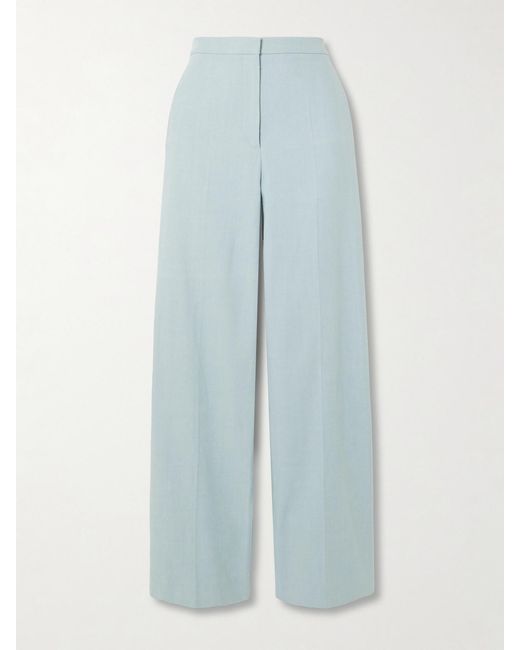 Loulou de Saison Blue Zora Textured Cotton-Blend Twill Wide-Leg Pants