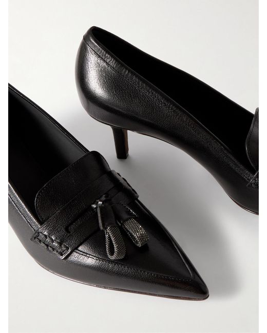 Brunello Cucinelli Black 50 Tasseled Leather Pumps