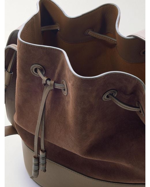 Hunting Season Brown Extra Large Drawstring Leather-Trimmed Suede Bucket Bag