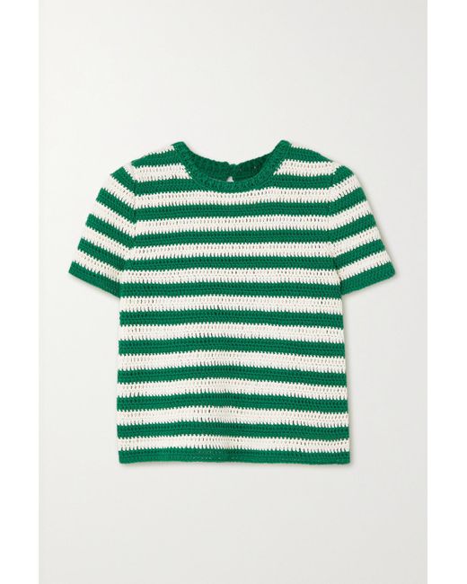 Oscar de la Renta Striped Cotton Sweater in Green | Lyst