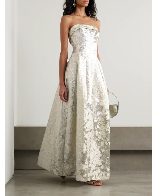 Jonathan Simkhai White Octavia Strapless Metallic Brocade Gown