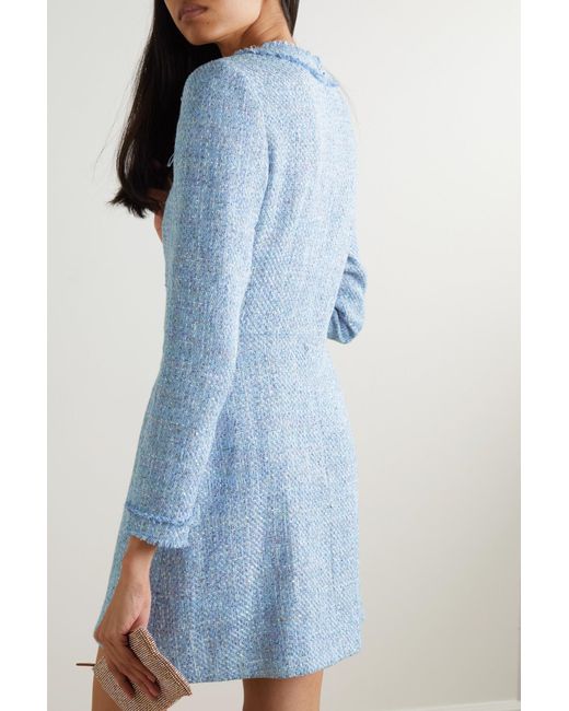 Saloni Camille Embellished Tweed Mini Dress in Blue | Lyst