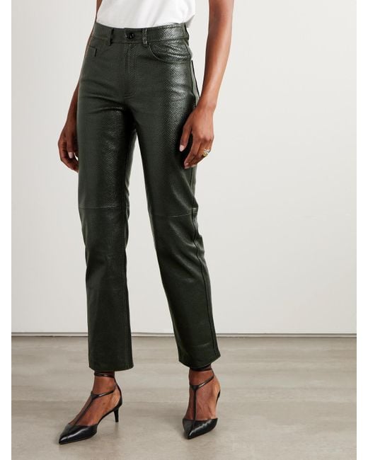 Blazé Milano Green Emera Hose Mit Geradem Bein Aus Leder Mit Schlangeneffekt