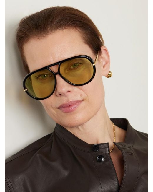 Bottega Veneta Metallic Pilotensonnenbrille Aus Recyceltem Azetat Mit Goldfarbenen Details Und Verzierungen