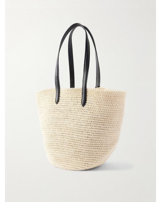 Hunting Season Natural Market Leather-Trimmed Woven Raffia Tote