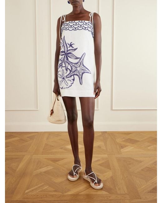 Farm Rio Natural Coast Stars Printed Linen Midi Dress