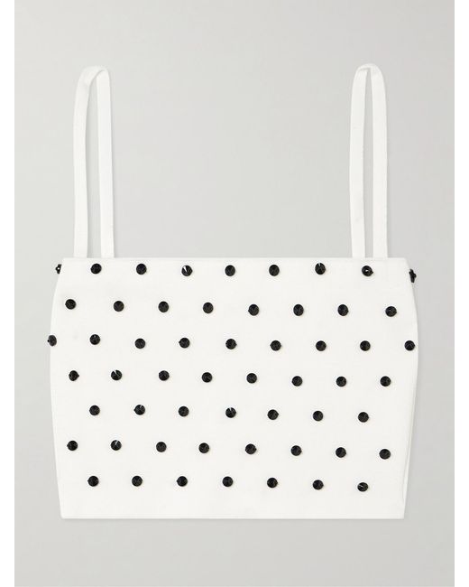 Carolina Herrera White Cropped Crystal-Embellished Knitted Top