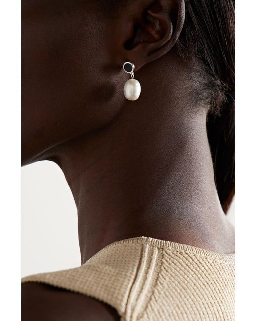 Sophie Buhai Net Sustain Neue Silver Pearl And Onyx Earrings in