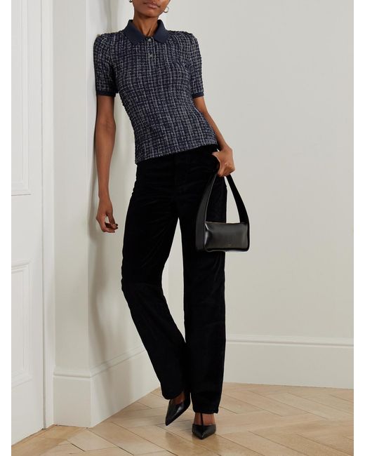 Veronica Beard Blue Benedetta Checked Seersucker Polo Shirt
