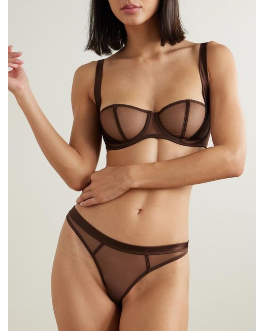 Kiki de Montparnasse Natural Illusion Silk-Blend Satin-Trimmed Tulle Thong