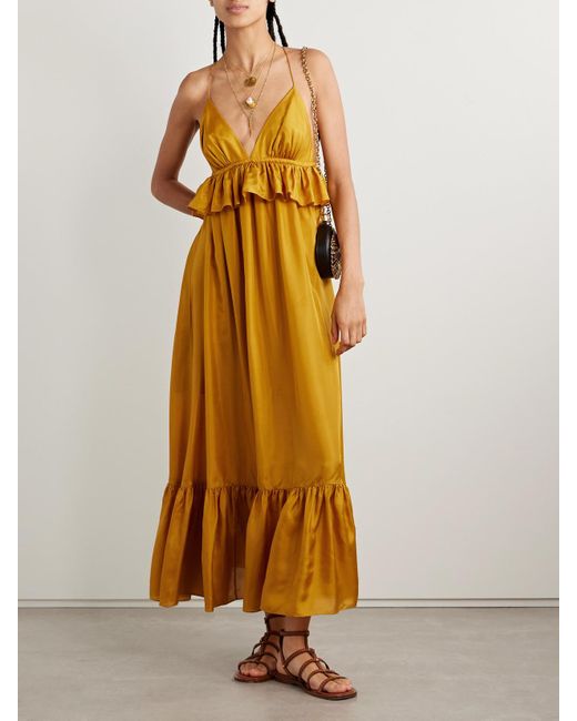Zimmermann Yellow Rhiannon Ruffled Silk Maxi Dress