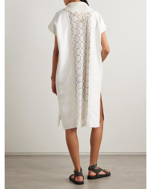 Thank You Have A Good Day White Midi-Hemdblusenkleid Aus Baumwoll-Oxford Und Baumwoll-Twill Mit Spitzeneinsatz
