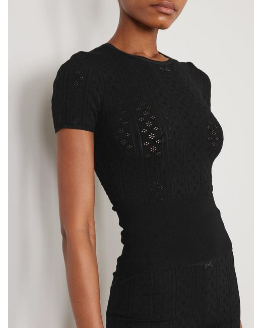 J.W. Anderson Black Bow-Detailed Recycled Pointelle-Knit T-Shirt
