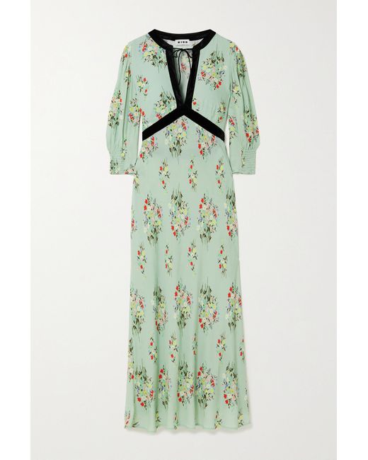 RIXO London Petra Velvet-trimmed Floral-print Crepe Midi Dress in Green ...