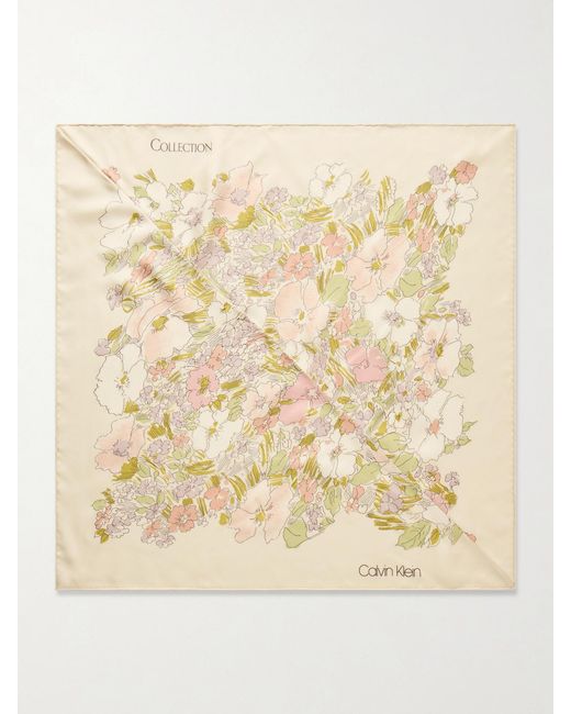 Calvin Klein Natural Lorelai Floral-Print Silk-Twill Scarf