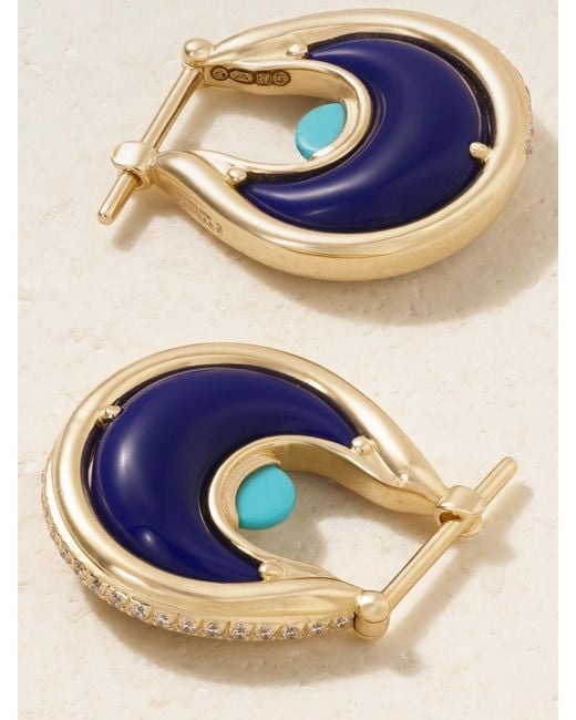 L'Atelier Nawbar Blue Diana Small 18-Karat Multi-Stone Hoop Earrings