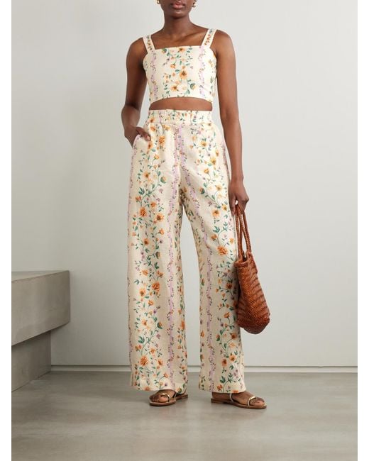 Pantalon Large En Lin À Imprimé Fleuri Totoa Chinesis Agua Bendita en coloris Natural