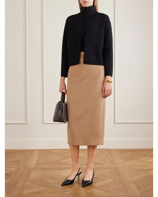 Max Mara Natural Camel Wool Midi Skirt
