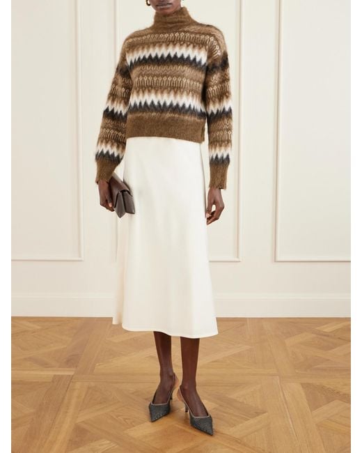 Brunello Cucinelli Brown Embellished Suede-Trimmed Mesh Slingback Pumps